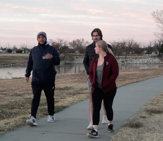 HefnerWalkNov2020_Easy-Resize.com 3 people walking on Lake Hefner Trail